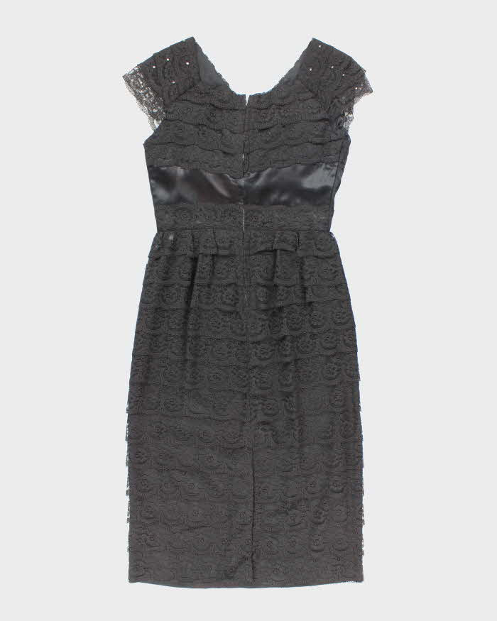 Vintage 50s Black Lace Rhinestone Dress - M