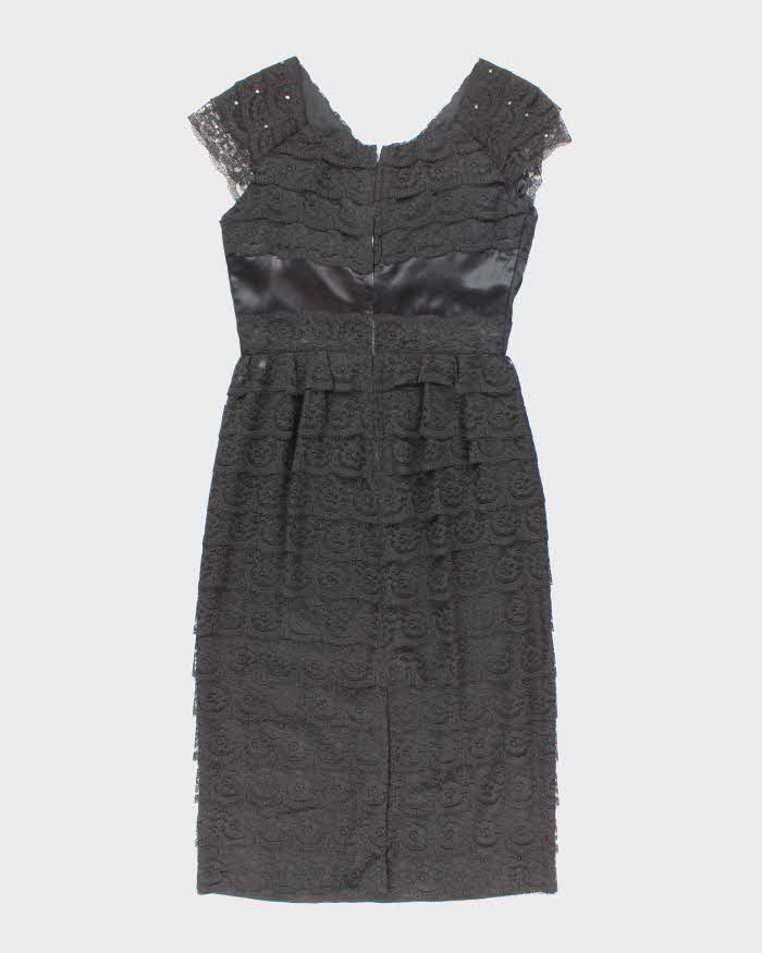 Vintage 50s Black Lace Rhinestone Dress - M