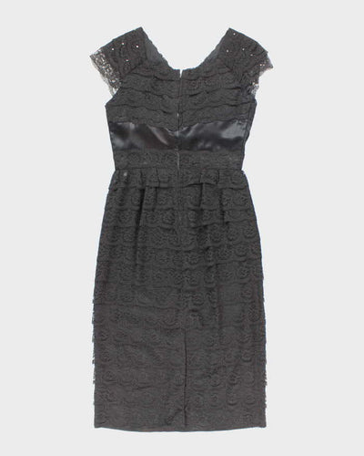 Vintage 50s Black Lace Rhinestone Dress - M
