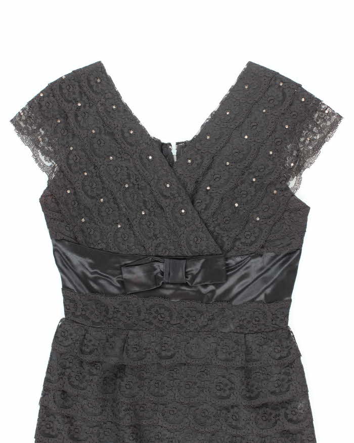 Vintage 50s Black Lace Rhinestone Dress - M