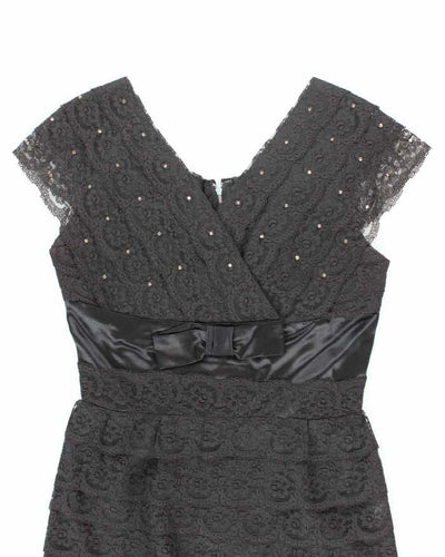 Vintage 50s Black Lace Rhinestone Dress - M