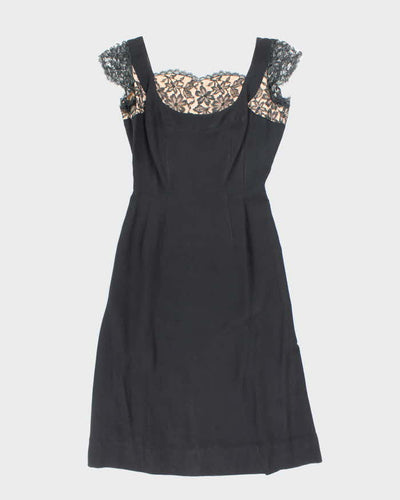 Vintage 50s Tea Time Fashions Black Dress - L