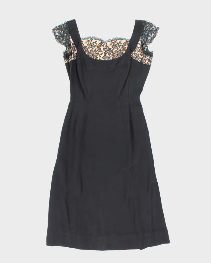 Vintage 50s Tea Time Fashions Black Dress - L