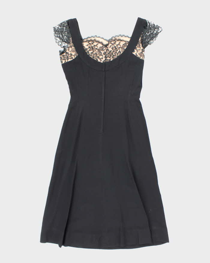 Vintage 50s Tea Time Fashions Black Dress - L