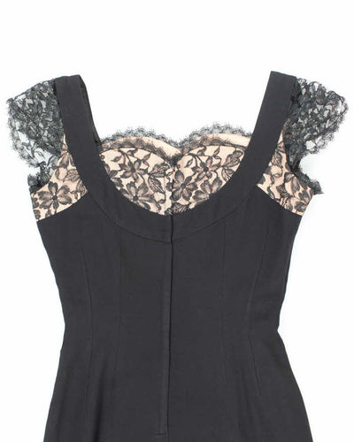 Vintage 50s Tea Time Fashions Black Dress - L
