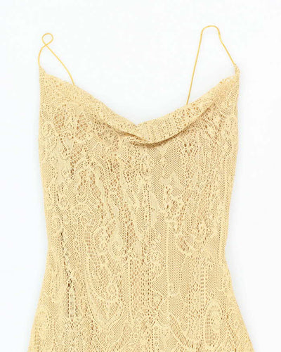 Vintage 90s Rhapsody Gold Cowl Neck Dress - XS
