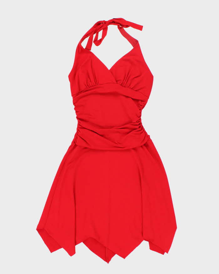 Vintage Y2k 00s Le Chateau Red Halter Neck Dress - M