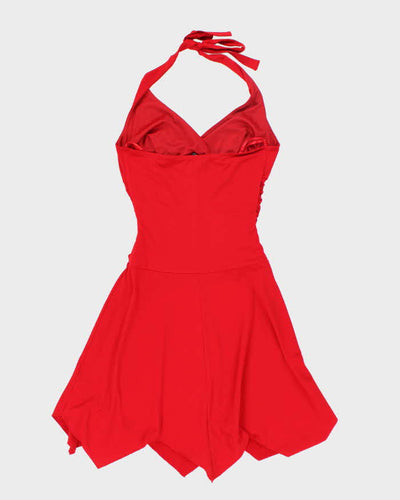 Vintage Y2k 00s Le Chateau Red Halter Neck Dress - M