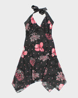 Vintage 90s Jump Floral Halter Dress - S