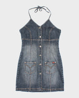 Vintage Y2k 00s Dish Denim Halter Neck Dress - M