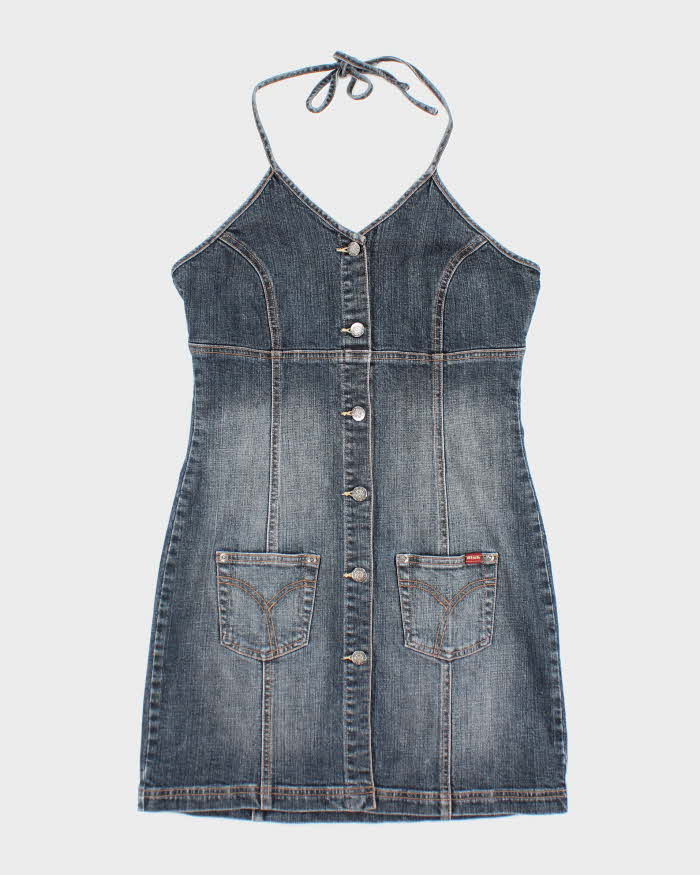 Vintage Y2k 00s Dish Denim Halter Neck Dress - M