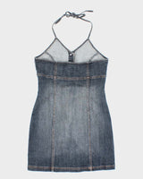 Vintage Y2k 00s Dish Denim Halter Neck Dress - M