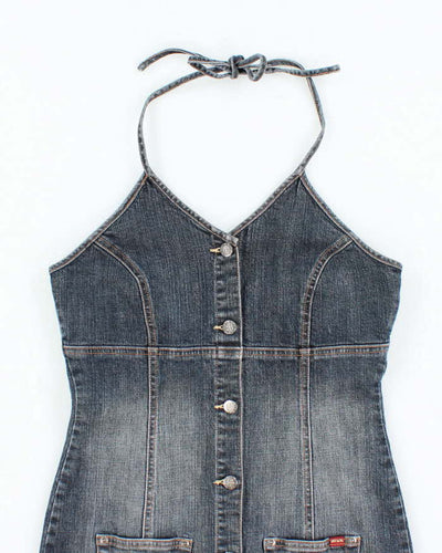 Vintage Y2k 00s Dish Denim Halter Neck Dress - M