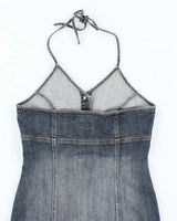 Vintage Y2k 00s Dish Denim Halter Neck Dress - M