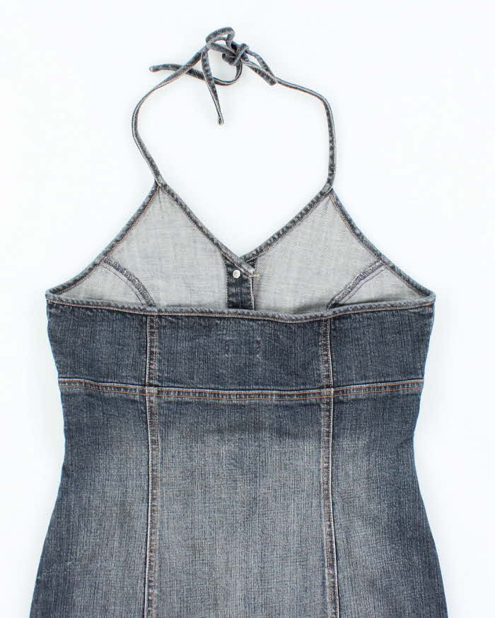 Vintage Y2k 00s Dish Denim Halter Neck Dress - M