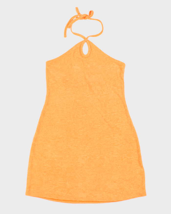Vintage Y2k 00s Orange Towling Halter Dress - S