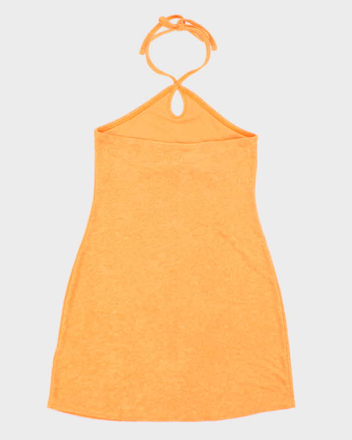 Vintage Y2k 00s Orange Towling Halter Dress - S