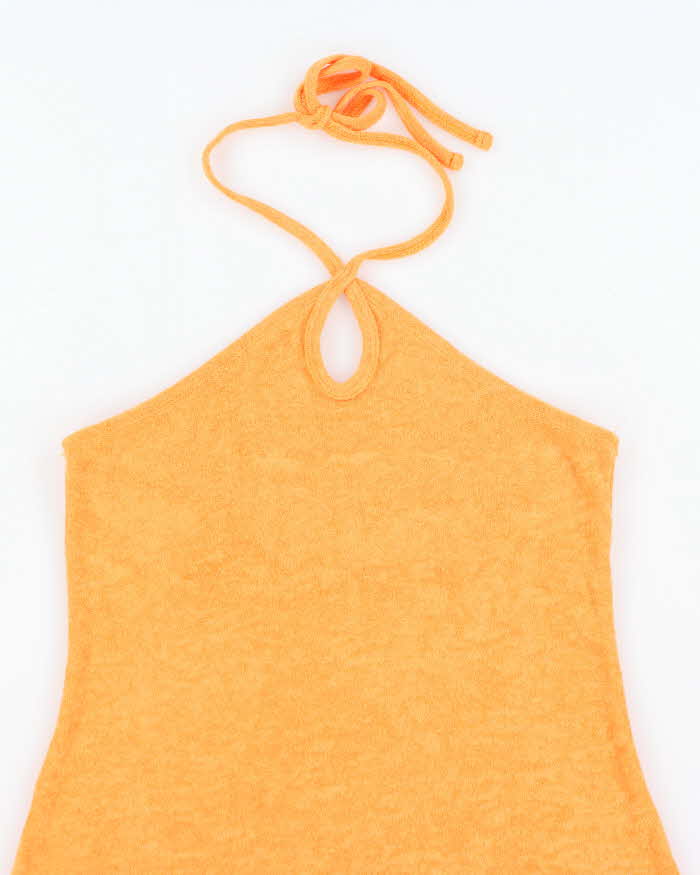 Vintage Y2k 00s Orange Towling Halter Dress - S