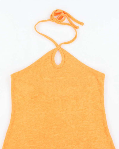 Vintage Y2k 00s Orange Towling Halter Dress - S