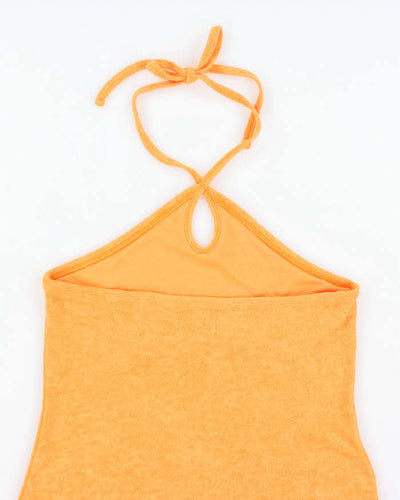 Vintage Y2k 00s Orange Towling Halter Dress - S