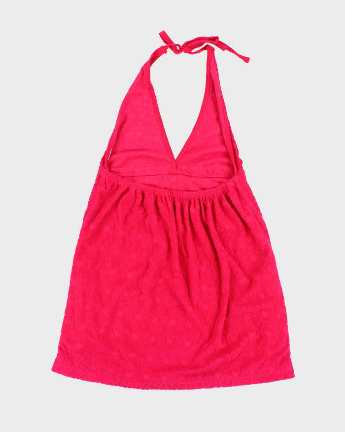 Vintage Y2k 00s Pink Towling Halter Dress - M