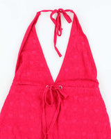 Vintage Y2k 00s Pink Towling Halter Dress - M
