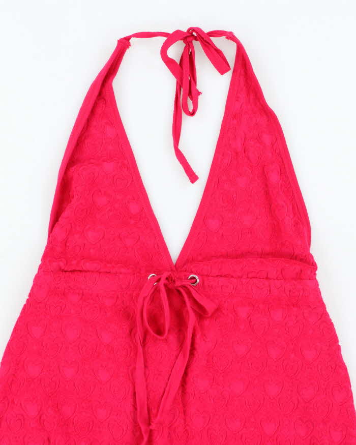 Vintage Y2k 00s Pink Towling Halter Dress - M