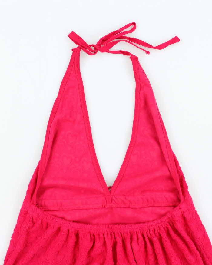 Vintage Y2k 00s Pink Towling Halter Dress - M