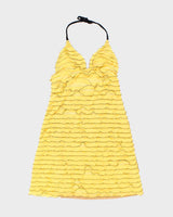 Vintage Y2k 00s Yellow Riffle Halter Dress - S