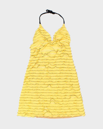 Vintage Y2k 00s Yellow Riffle Halter Dress - S