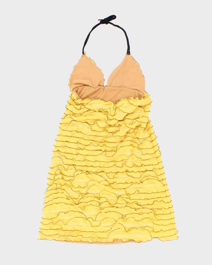 Vintage Y2k 00s Yellow Riffle Halter Dress - S