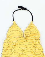 Vintage Y2k 00s Yellow Riffle Halter Dress - S