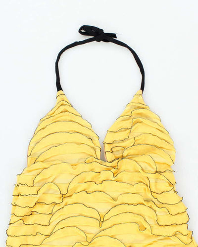 Vintage Y2k 00s Yellow Riffle Halter Dress - S