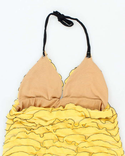 Vintage Y2k 00s Yellow Riffle Halter Dress - S
