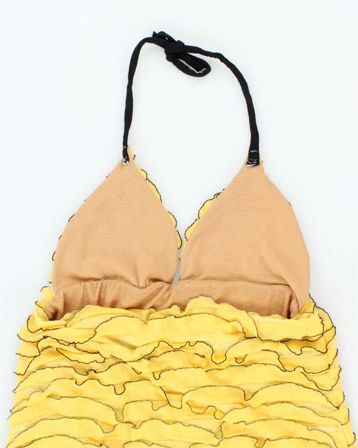 Vintage Y2k 00s Yellow Riffle Halter Dress - S