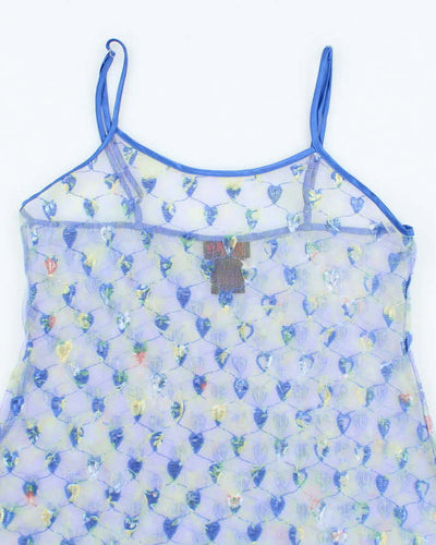 Vintage 90s Rose Passion Mesh Slip Dress - S