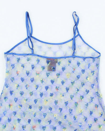 Vintage 90s Rose Passion Mesh Slip Dress - S