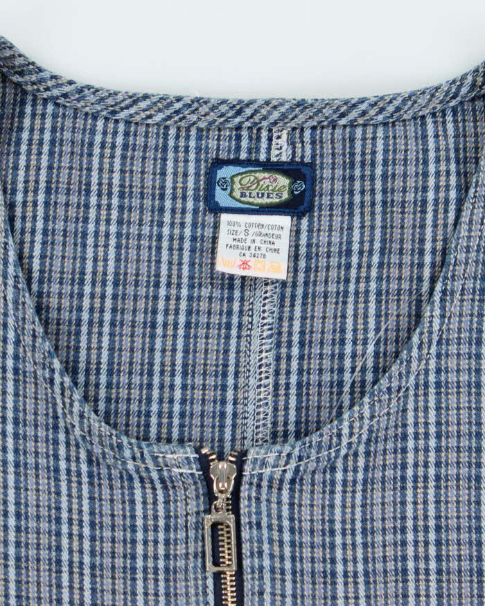 Vintage 90s Dixie Blues Zip-Up Checked Denim Dress - M