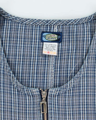 Vintage 90s Dixie Blues Zip-Up Checked Denim Dress - M