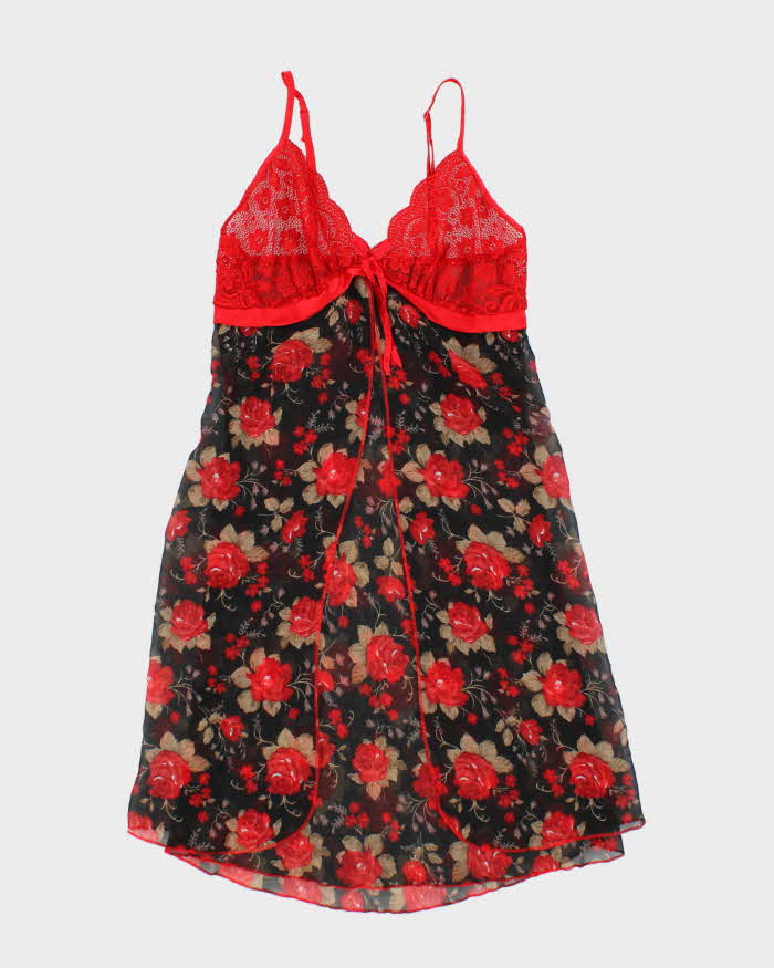 Vintage 90s Floral Mesh Lace Slip Dress - S