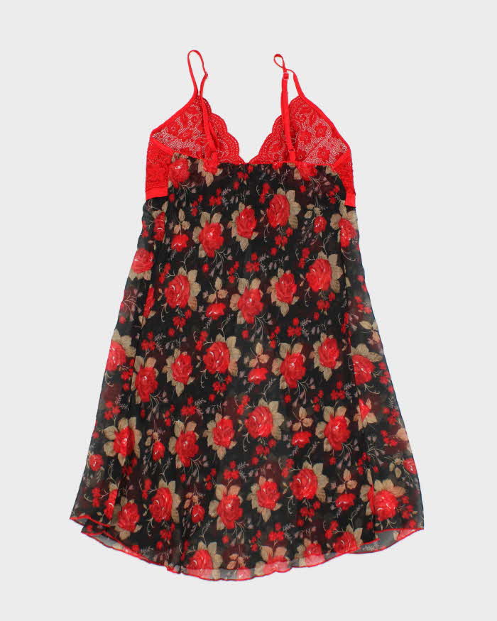 Vintage 90s Floral Mesh Lace Slip Dress - S