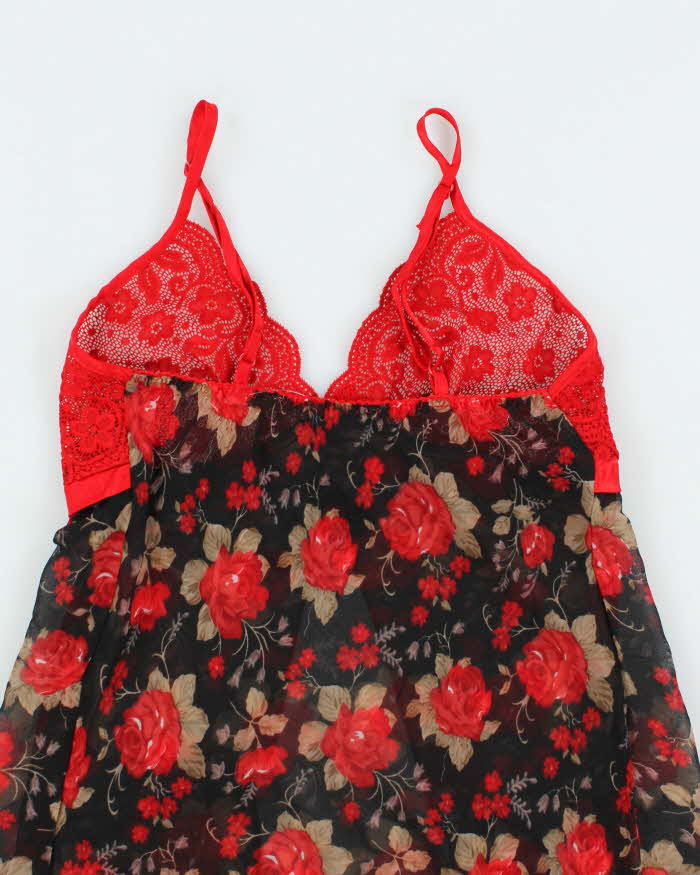 Vintage 90s Floral Mesh Lace Slip Dress - S