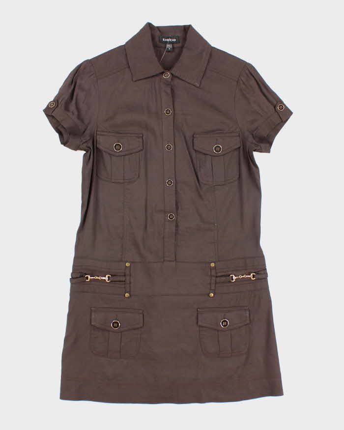 Vintage Y2k 00s Bebe Brown Button-Up Dress - M