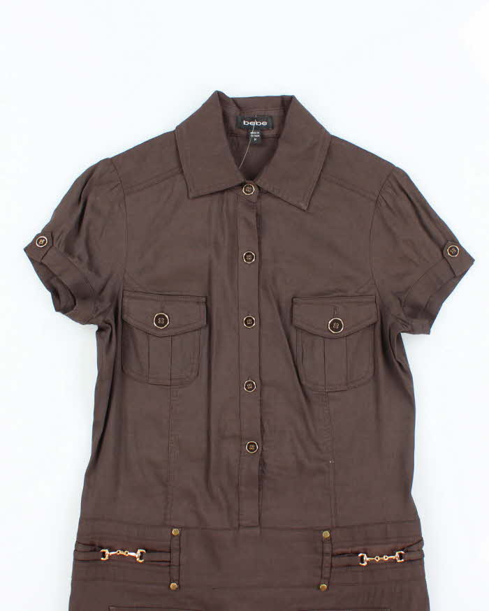 Vintage Y2k 00s Bebe Brown Button-Up Dress - M