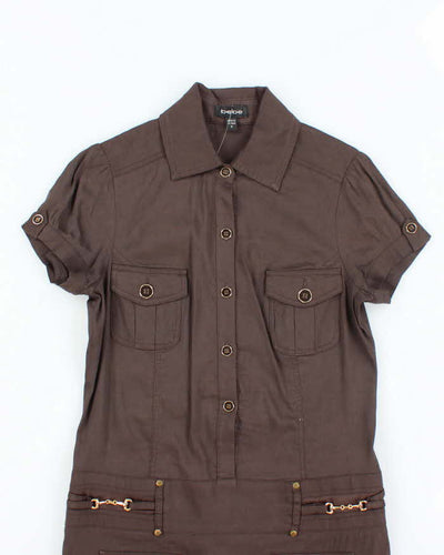 Vintage Y2k 00s Bebe Brown Button-Up Dress - M