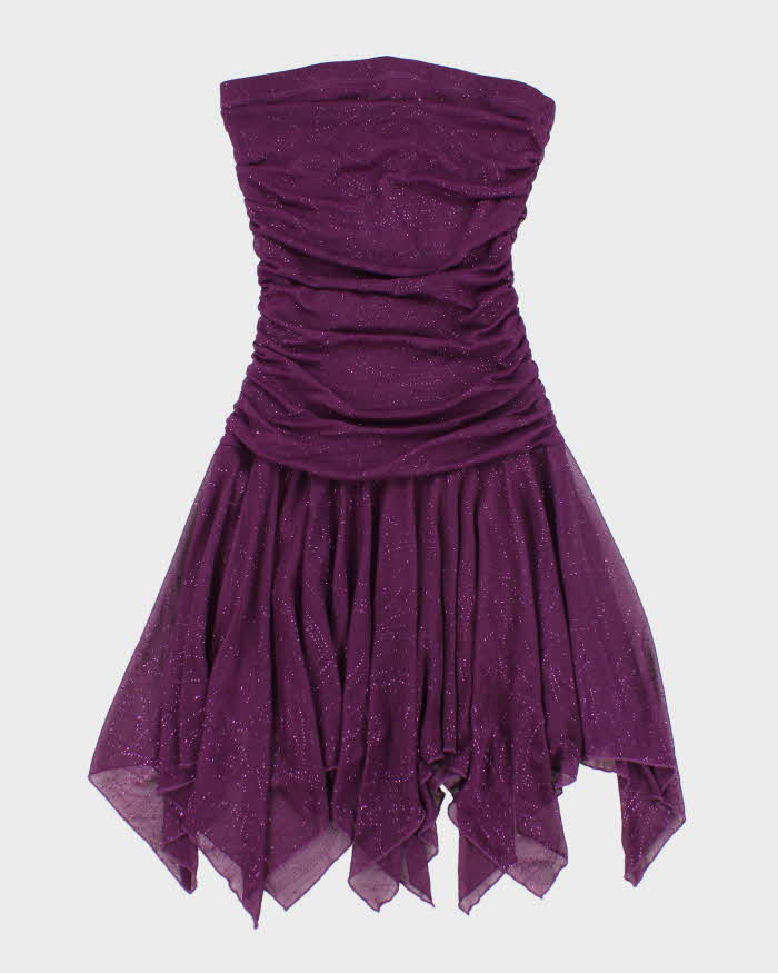 Vintage Y2k 00s Jessica Glitter Ruched Handkerchief Hem Dress - XS