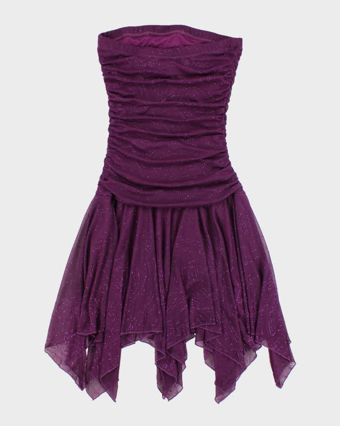 Vintage Y2k 00s Jessica Glitter Ruched Handkerchief Hem Dress - XS