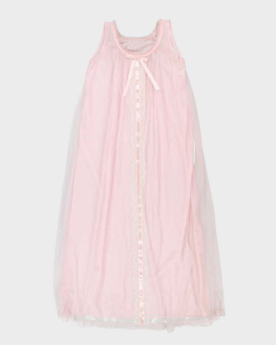 Vintage 70s Baby Doll Pink Nightie Slip Dress - M