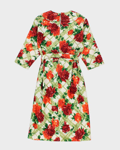 Vintage 60s Orange & Green Floral Dress - S