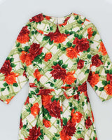 Vintage 60s Orange &amp; Green Floral Dress - S